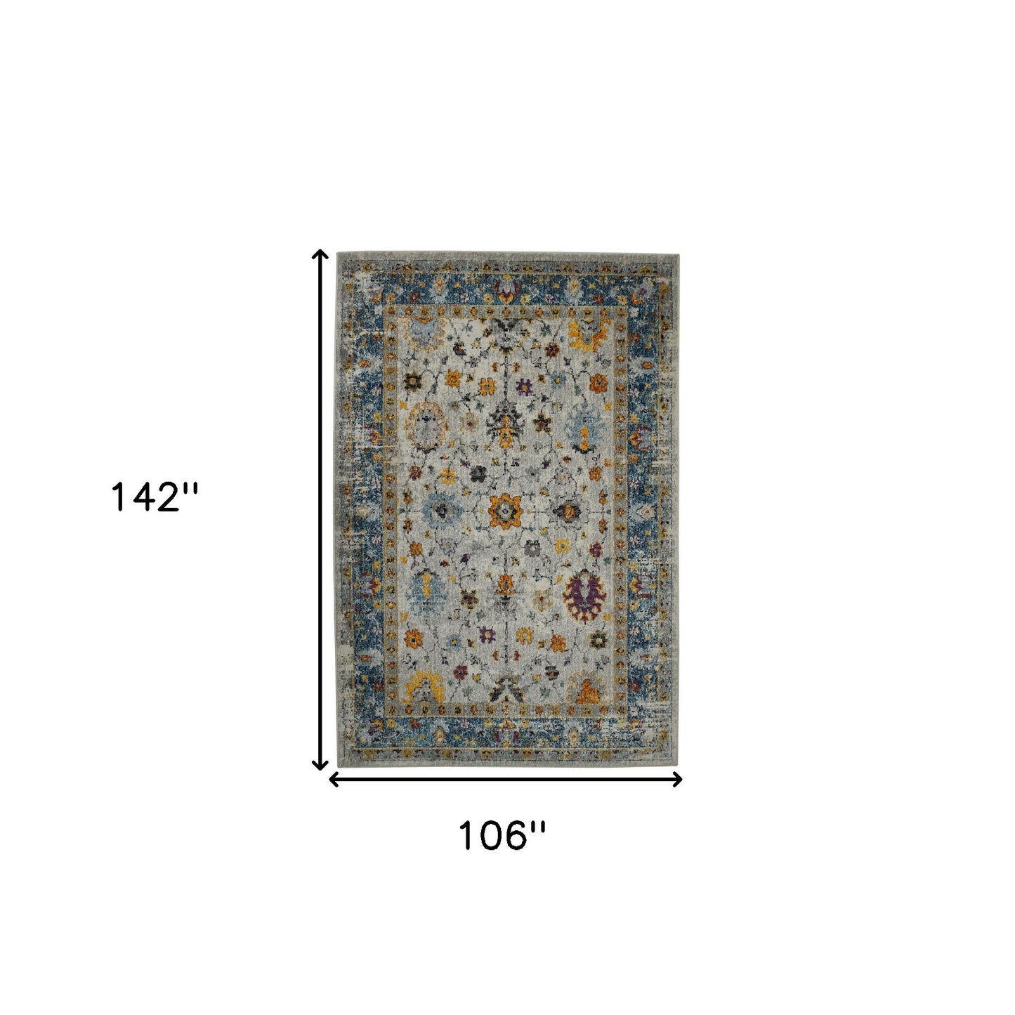 8' Blue and Orange Floral Power Loom Runner Rug