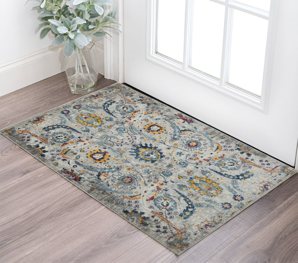 2' X 3' Gray Blue And Orange Area Rug