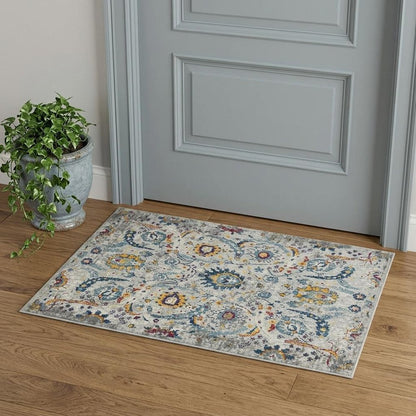 2' X 3' Gray Blue And Orange Area Rug