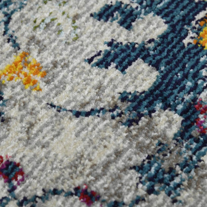 9' X 12' Gray Blue And Orange Area Rug