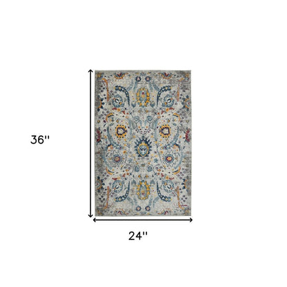 2' X 3' Gray Blue And Orange Area Rug