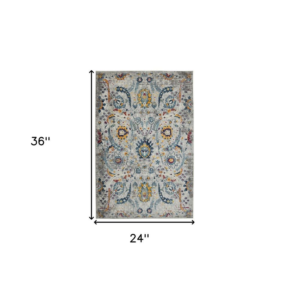 2' X 3' Gray Blue And Orange Area Rug
