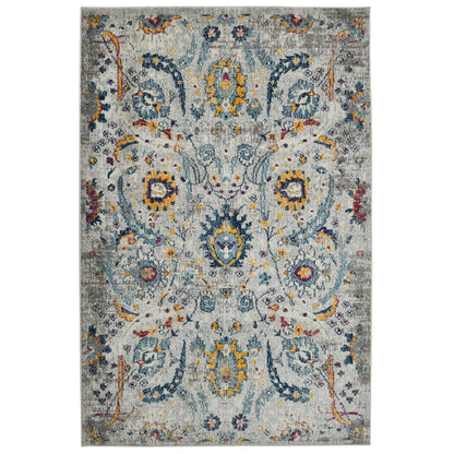 8' Gray Blue And Orange Area Rug