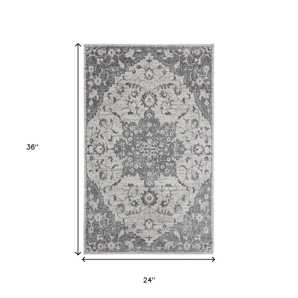 8' Gray And Dark Gray Medallion Runner Rug