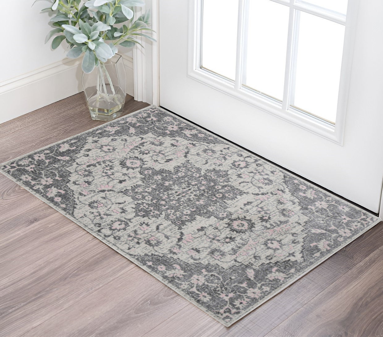 2' x 3' Gray Medallion Power Loom Area Rug