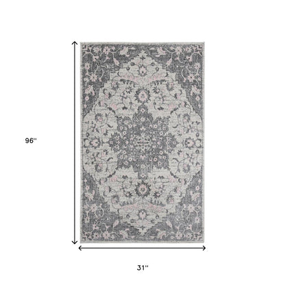 2' x 3' Gray Medallion Power Loom Area Rug