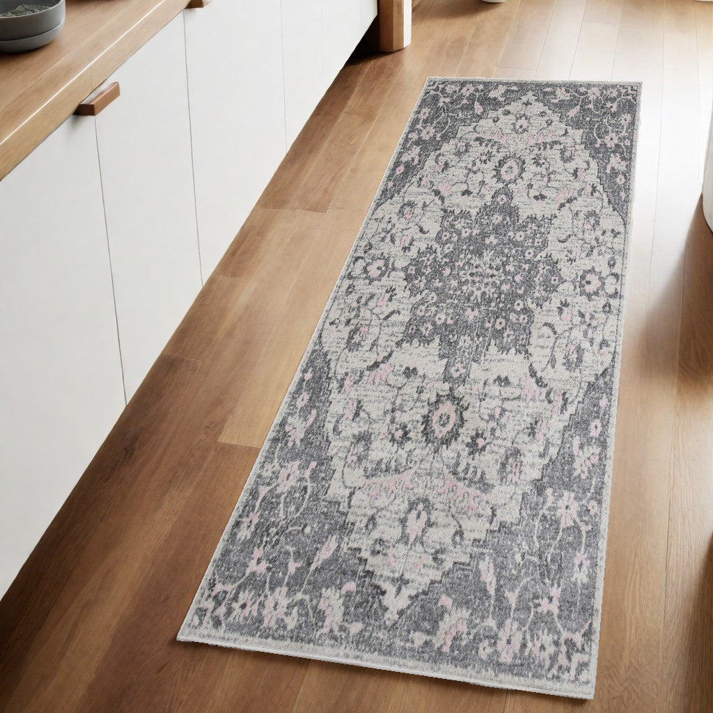 2' x 3' Gray Medallion Power Loom Area Rug