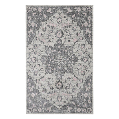 8' Gray And Dark Gray Medallion Runner Rug