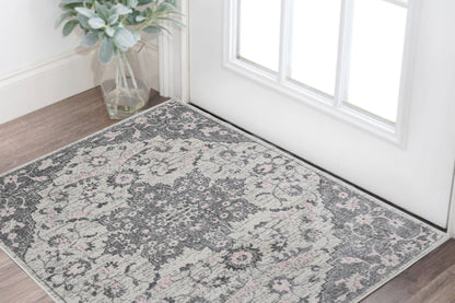 2' x 3' Gray Medallion Power Loom Area Rug