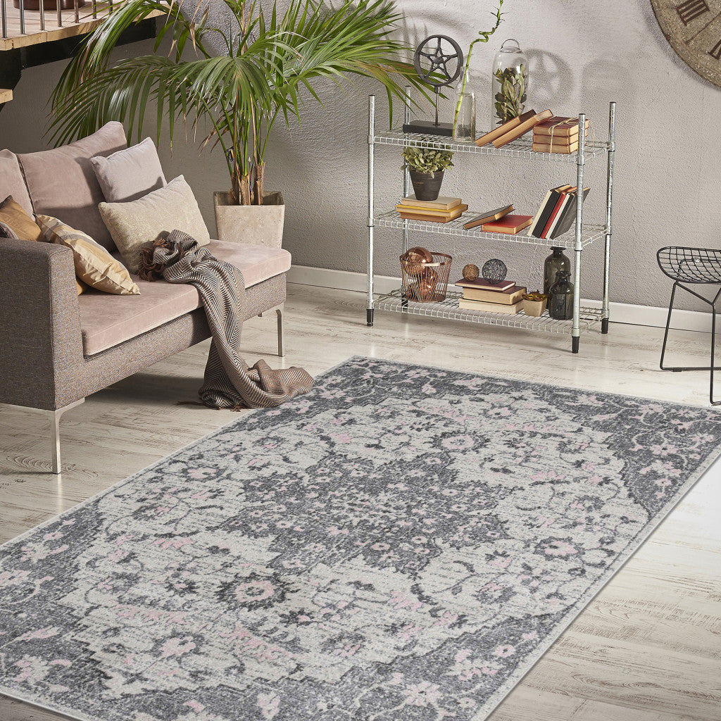 2' x 3' Gray Medallion Power Loom Area Rug