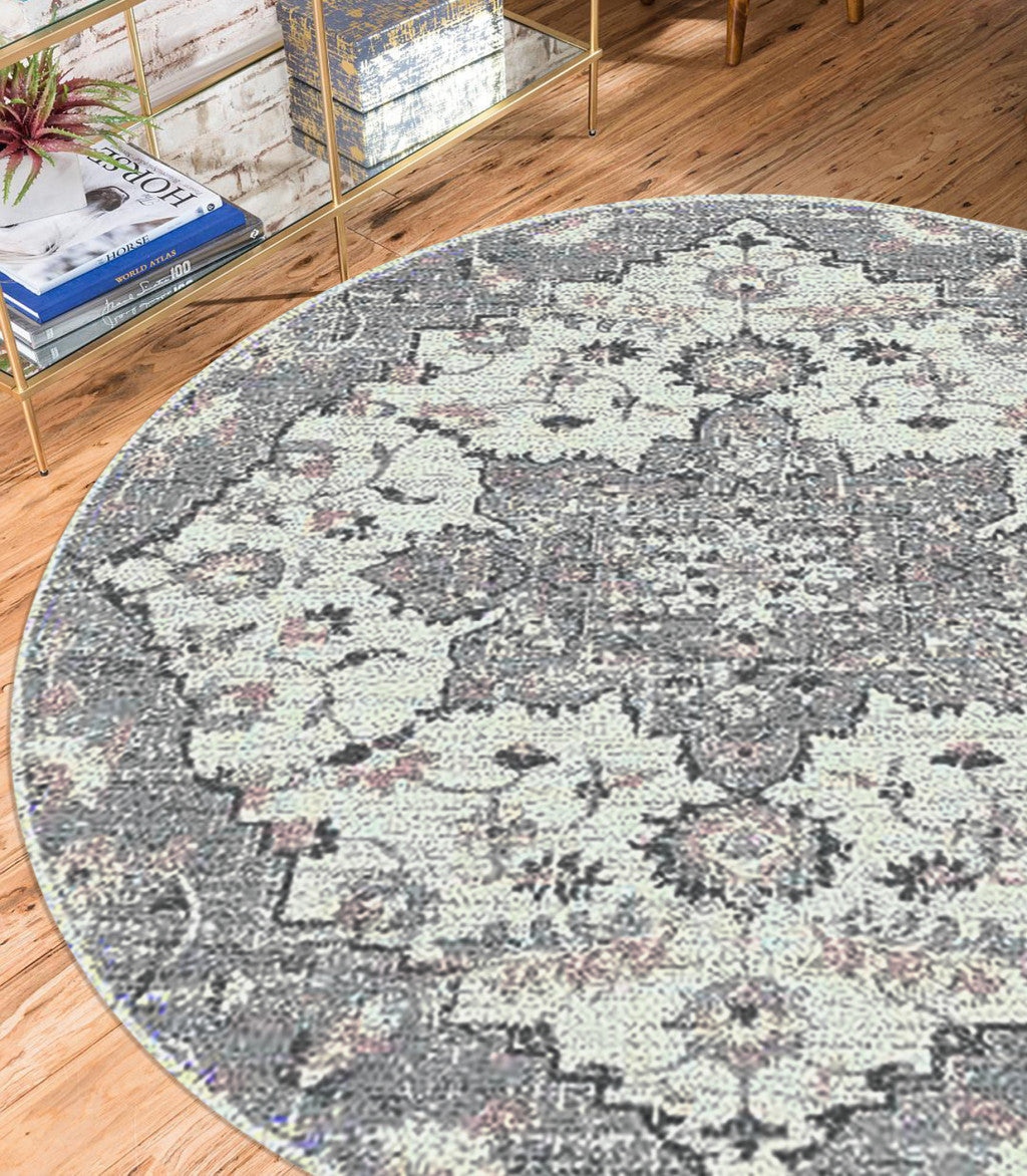 2' x 3' Gray Medallion Power Loom Area Rug