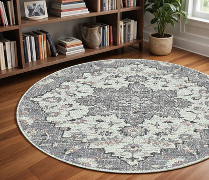 2' x 3' Gray Medallion Power Loom Area Rug