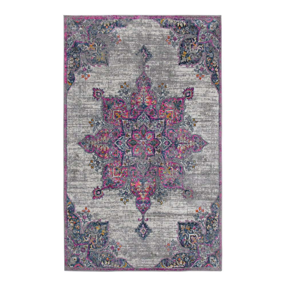 8' X 11' Pink Gray And Blue Area Rug
