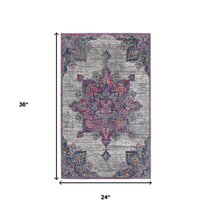 2' X 3' Pink Gray And Blue Area Rug