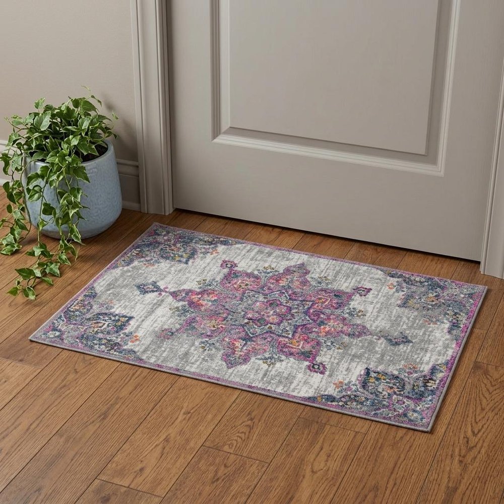 2' X 3' Pink Gray And Blue Area Rug