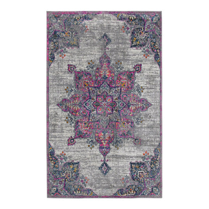 8' X 11' Pink Gray And Blue Area Rug