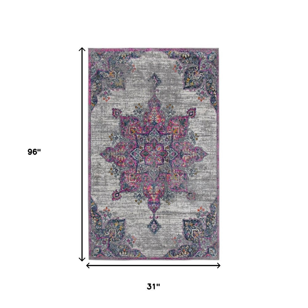 8' X 11' Pink Gray And Blue Area Rug