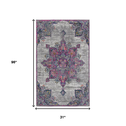 8' X 11' Pink Gray And Blue Area Rug
