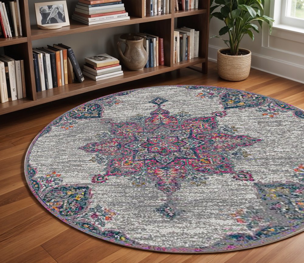 2' X 3' Pink Gray And Blue Area Rug