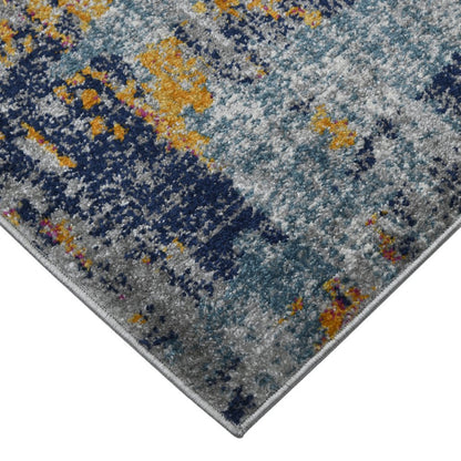 5' X 7' Blue Orange And Gray Area Rug