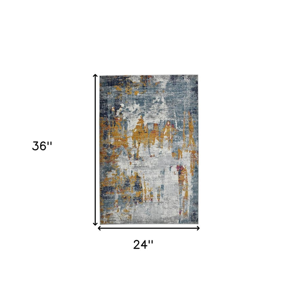5' X 7' Blue Orange And Gray Area Rug