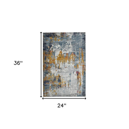 5' X 7' Blue Orange And Gray Area Rug