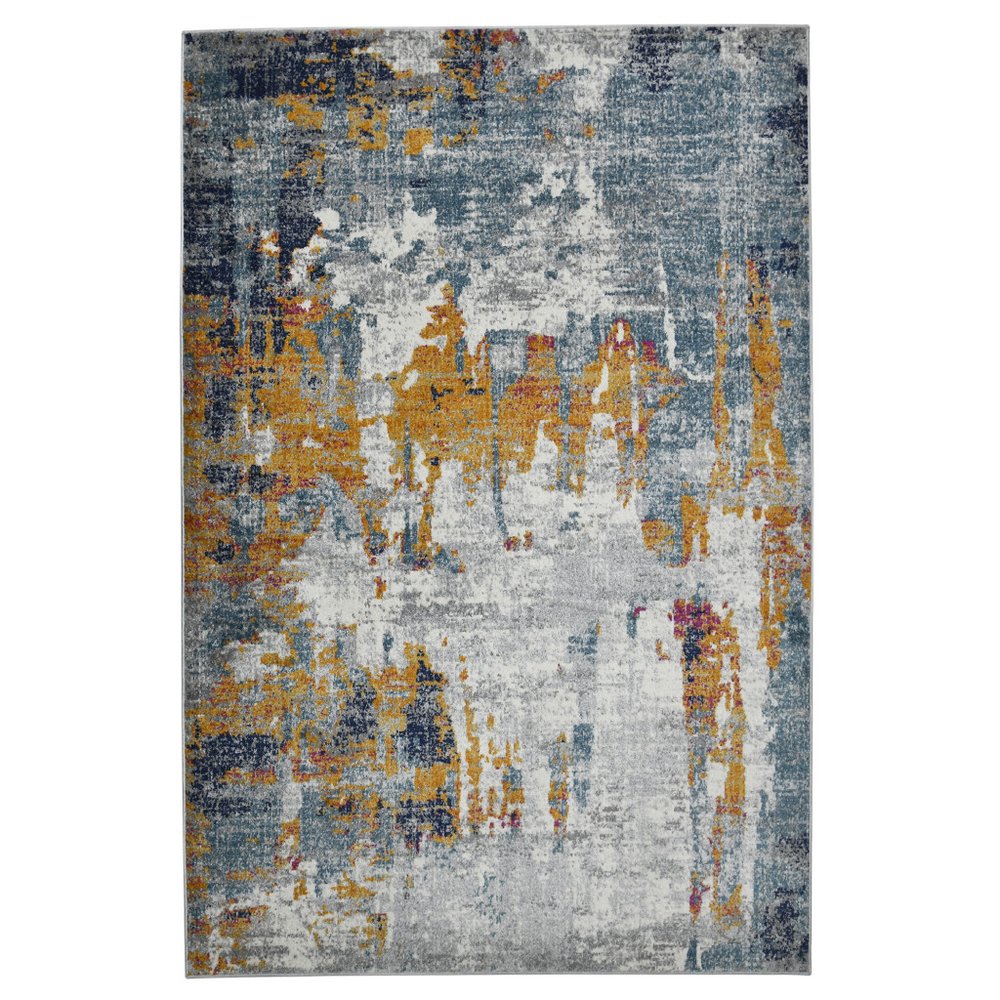 8' X 8' Blue Orange And Gray Area Rug