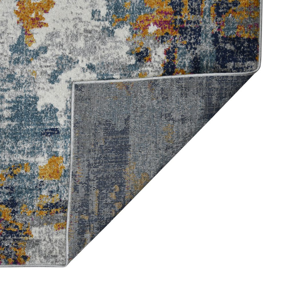 2' X 3' Blue Orange And Gray Area Rug