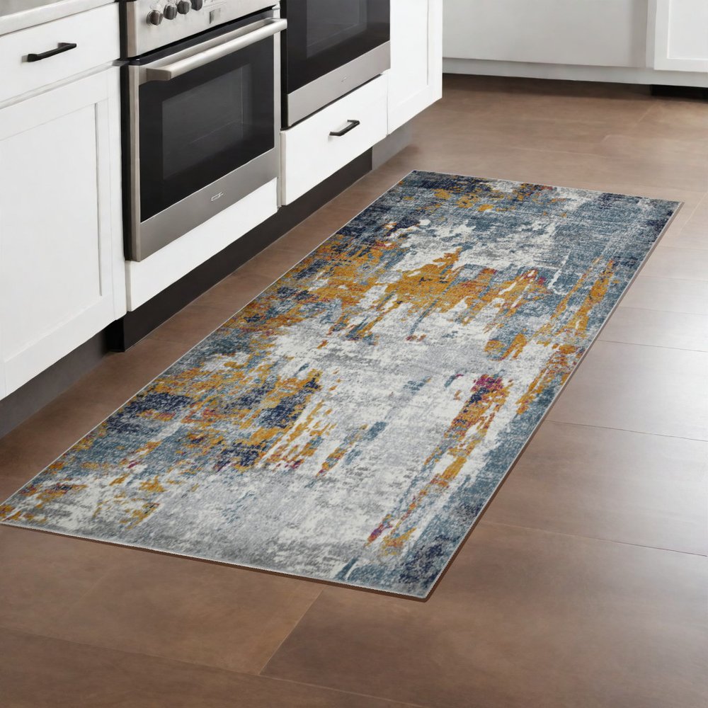 5' X 7' Blue Orange And Gray Area Rug