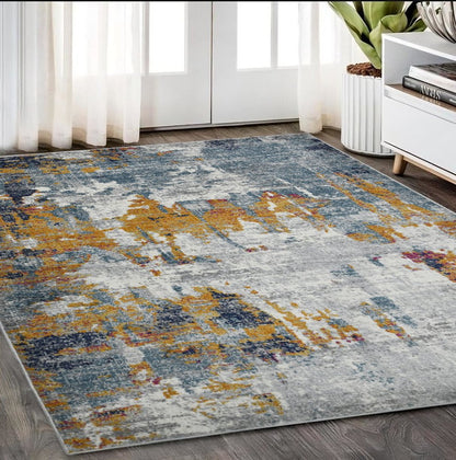 2' X 3' Blue Orange And Gray Area Rug