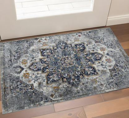 2' X 3' Gray Blue And Brown Area Rug