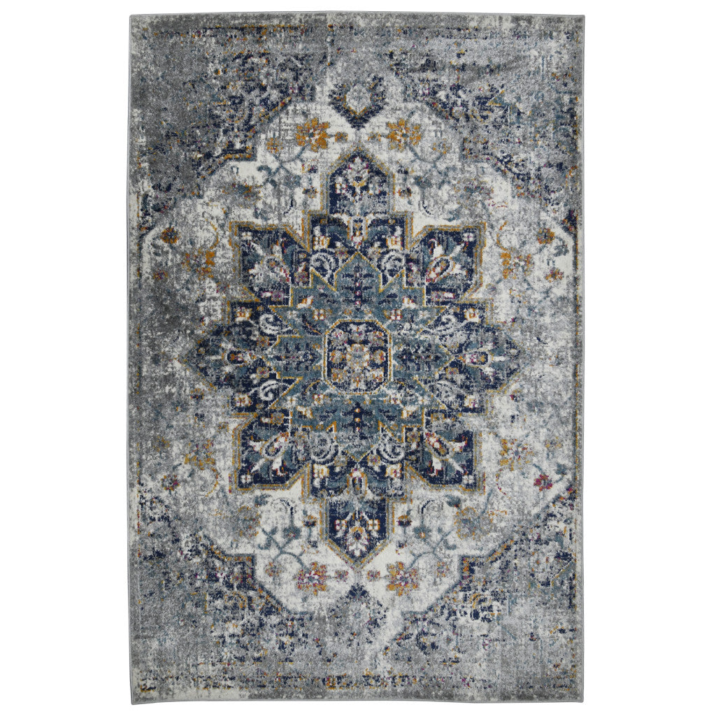 2' x 3' Gray Medallion Power Loom Area Rug