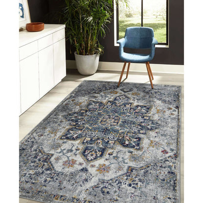 5' X 7' Gray Blue And Brown Area Rug