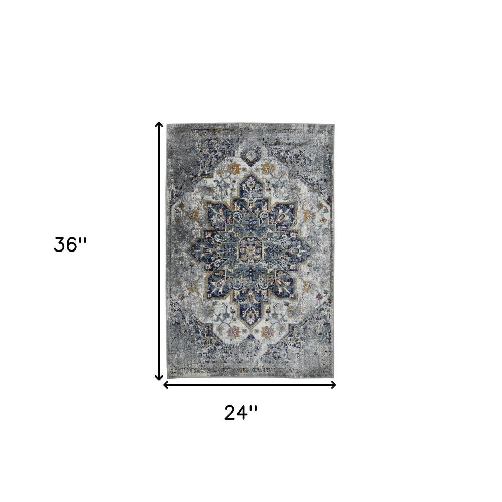 2' X 3' Gray Blue And Brown Area Rug