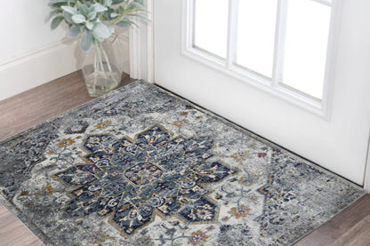 2' x 3' Gray Medallion Power Loom Area Rug