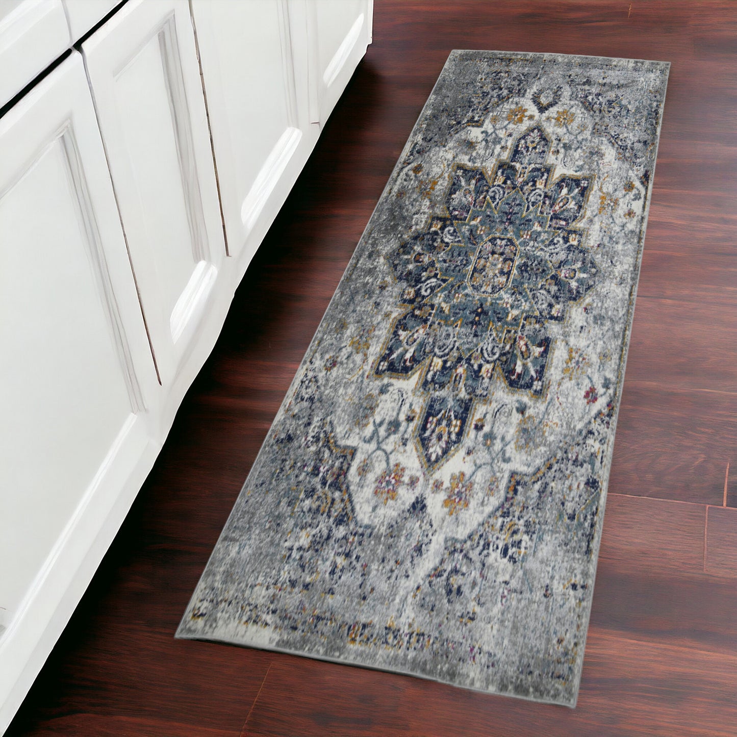 2' x 3' Gray Medallion Power Loom Area Rug