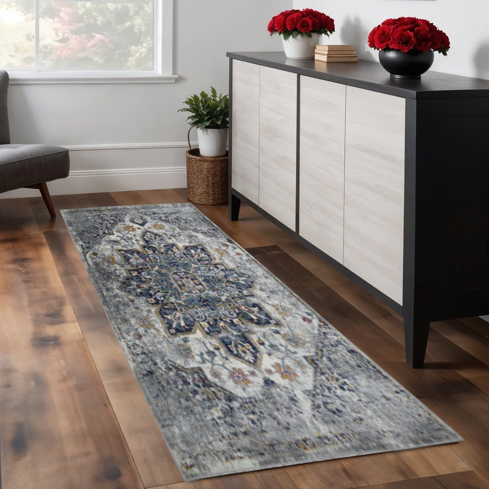 8' X 11' Gray Blue And Brown Area Rug