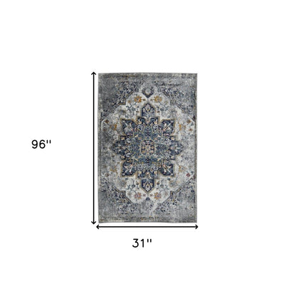 5' X 7' Gray Blue And Brown Area Rug
