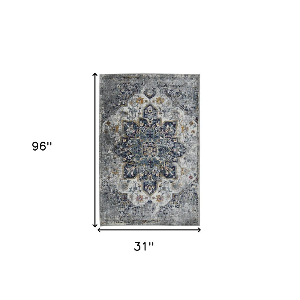 8' X 11' Gray Blue And Brown Area Rug