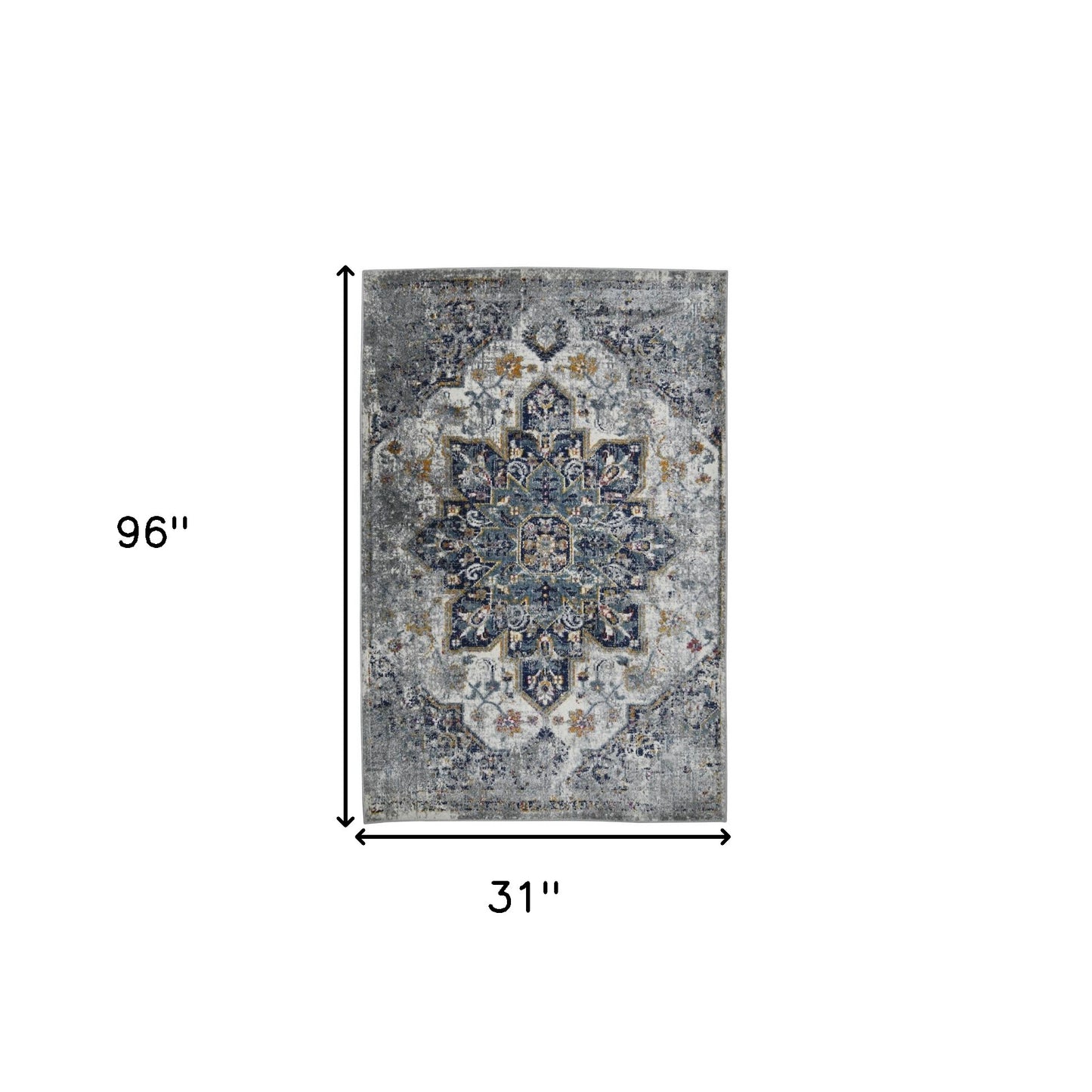 2' x 3' Gray Medallion Power Loom Area Rug