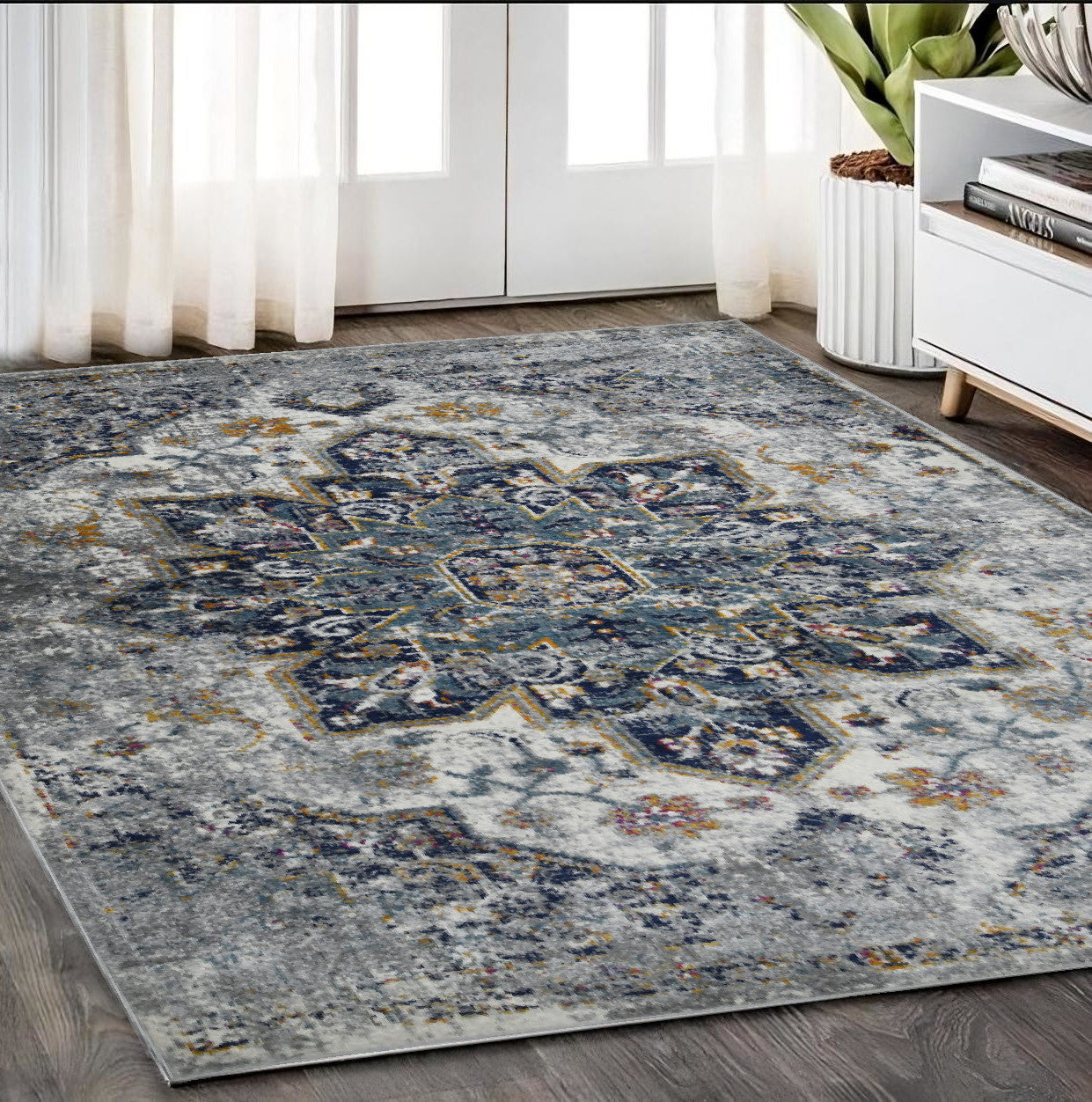 2' x 3' Gray Medallion Power Loom Area Rug