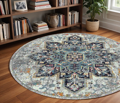 2' x 3' Gray Medallion Power Loom Area Rug