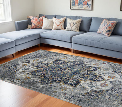 2' x 3' Gray Medallion Power Loom Area Rug