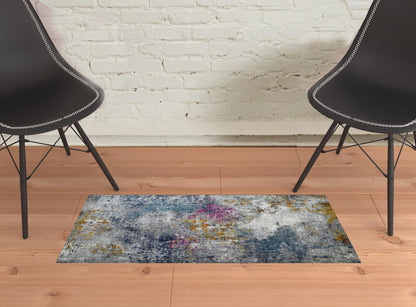 5' X 7' Blue and Pink Abstract Power Loom Area Rug