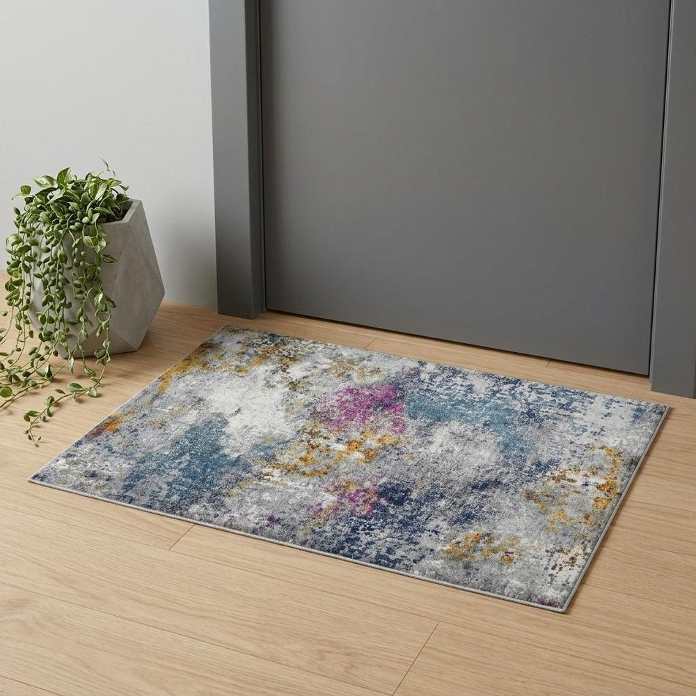 9' X 12' Blue Gray And Purple Area Rug