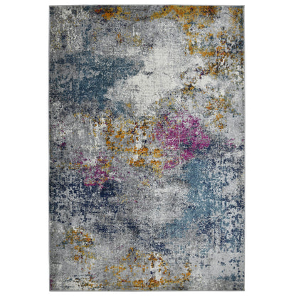 5' X 7' Blue and Pink Abstract Power Loom Area Rug