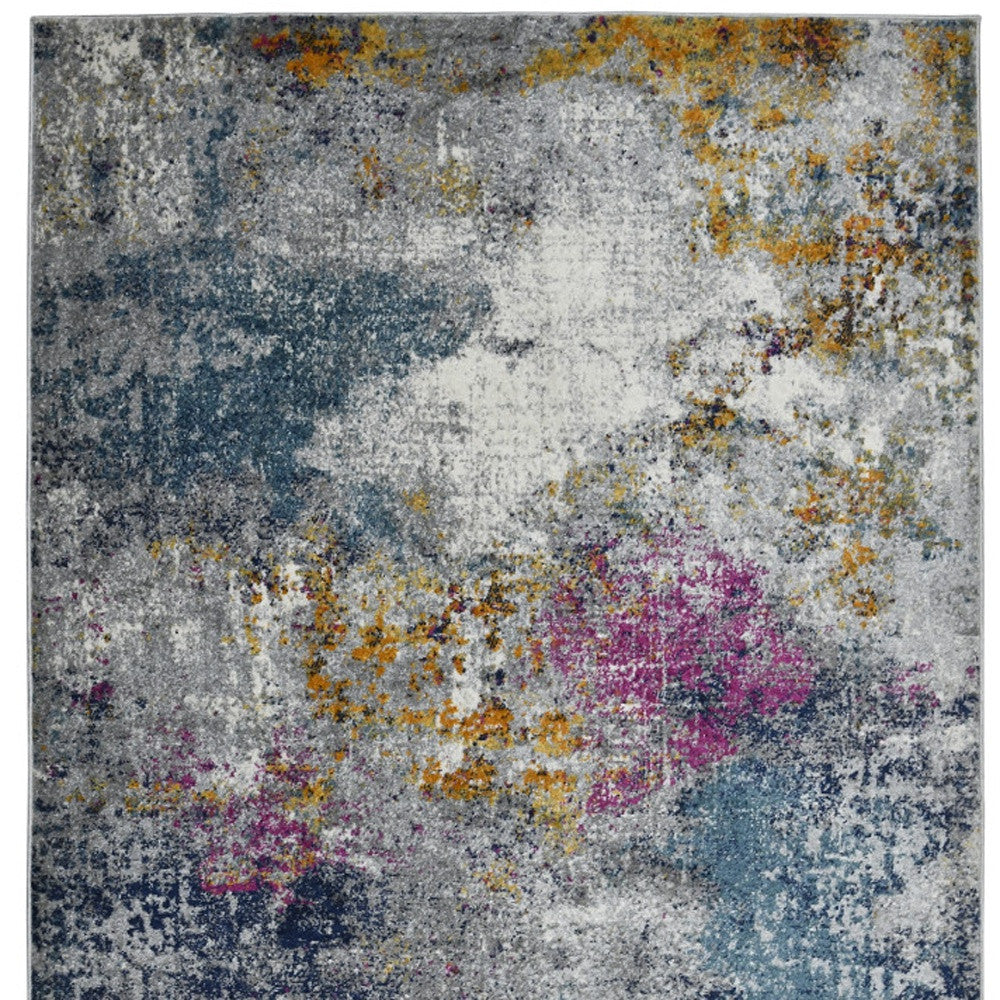 5' X 7' Blue and Pink Abstract Power Loom Area Rug