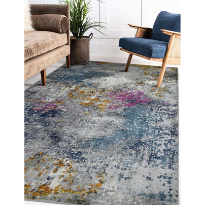 5' X 7' Blue and Pink Abstract Power Loom Area Rug