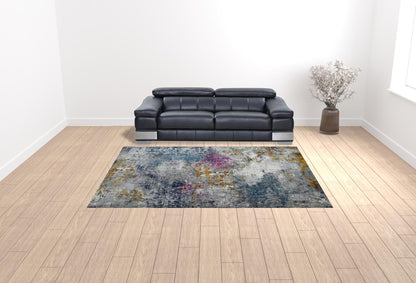 5' X 7' Blue and Pink Abstract Power Loom Area Rug