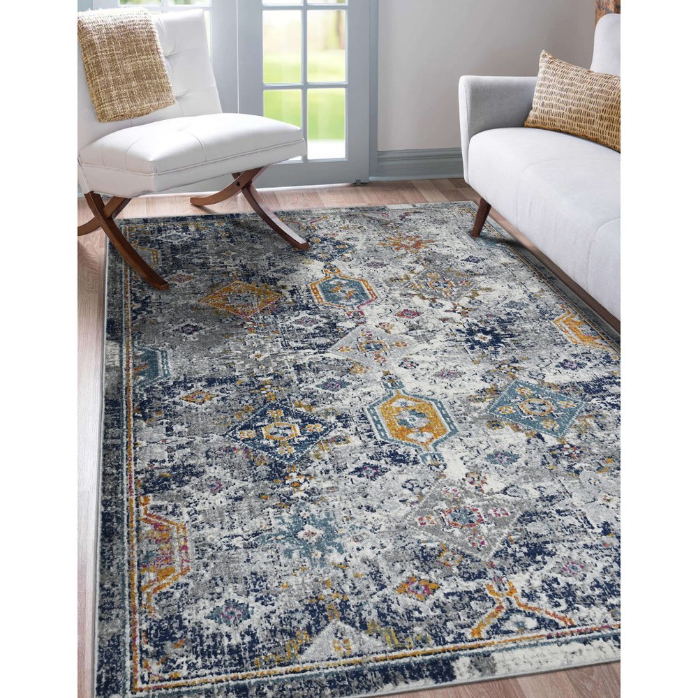 2' X 3' Blue Gray And Rust Area Rug